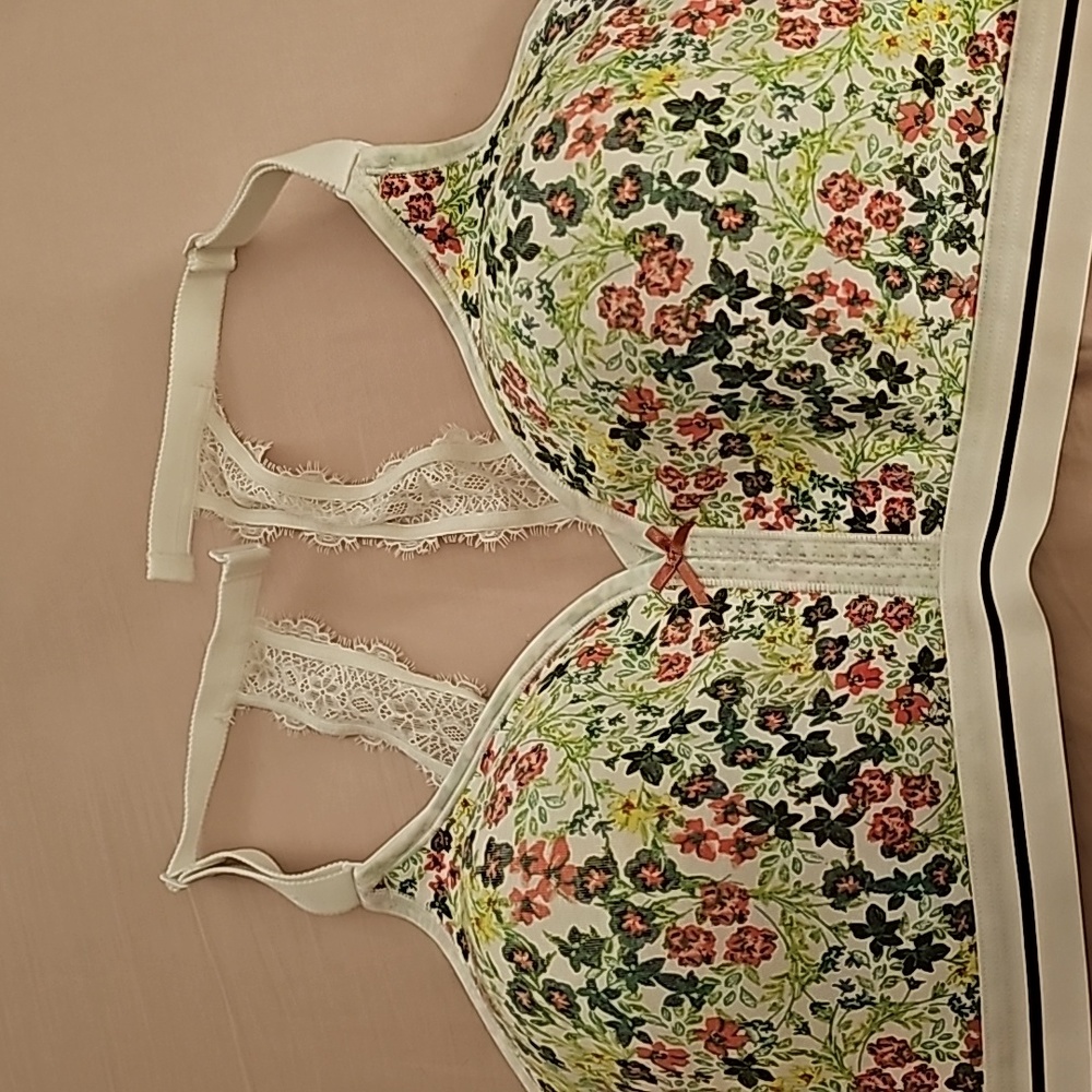 CACIQUE Cotton Lightly Lined floral No-Wire Full Coverage Bra Sz 48B